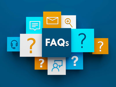 Collage of question marks and FAQ graphics