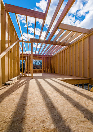 wood framing of building under construction